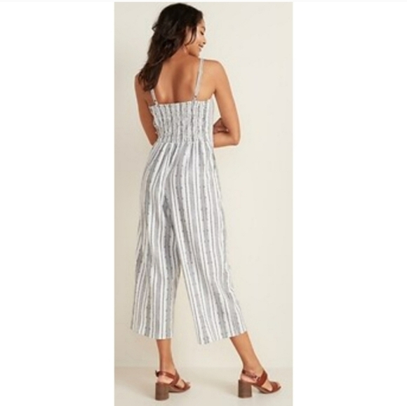 Old Navy Linen Blend Geometric Stripe Cami Jumpsuit Small - Picture 2 of 9